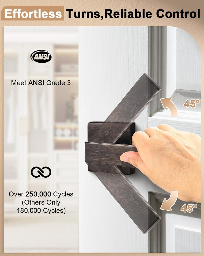 Probrico Heavy Duty Square Passage Door Levers Interior Non-Locking Handleset for Hallway or Closet Doors in Oil Rubbed Bronze Reversible for Right & Left Side,4 Pack - Image 3